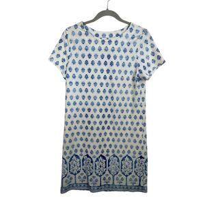 Jude Connally Jude Cloth Blue White Printed Size Medium Sheath Dress EUC